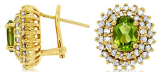 2.79CT DIAMOND & AAA PERIDOT 14K YELLOW GOLD DOUBLE HALO FLOWER CLIP ON EARRINGS