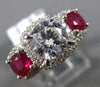 ESTATE LARGE 2.41CT DIAMOND & AAA RUBY 14KT WHITE GOLD 3 STONE ENGAGEMENT RING