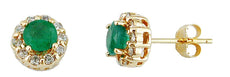 1.35CT DIAMOND & AAA EMERALD 14KT YELLOW GOLD CLASSIC ROUND FLOWER STUD EARRINGS