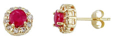 ESTATE 1.3CT DIAMOND & AAA RUBY 14KT YELLOW GOLD 3D CLASSIC FLOWER STUD EARRINGS