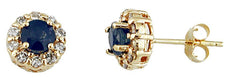 1.45CT DIAMOND & AAA SAPPHIRE 14KT YELLOW GOLD 3D FLOWER CLASSIC STUD EARRINGS