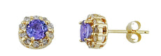 1.35CT DIAMOND & AAA TANZANITE 14KT YELLOW GOLD 3D ROUND FLOWER STUD EARRINGS