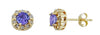 1.35CT DIAMOND & AAA TANZANITE 14KT YELLOW GOLD 3D ROUND FLOWER STUD EARRINGS