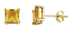 2.30CT AAA CITRINE 14KT YELLOW GOLD 3D PRINCESS CLASSIC SOLITAIRE STUD EARRINGS