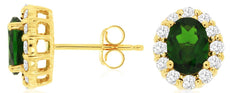 2.5CT DIAMOND & AAA RUSSALITE 14KT YELLOW GOLD 3D OVAL & ROUND FLOWER EARRINGS