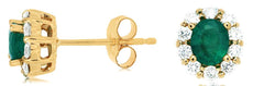 ESTATE 1.15CT DIAMOND & AAA EMERALD 14K YELLOW GOLD FLOWER CLASSIC STUD EARRINGS