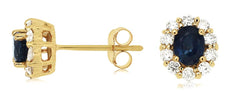 1.35CT DIAMOND & AAA SAPPHIRE 14KT YELLOW GOLD 3D CLASSIC FLOWER STUD EARRINGS