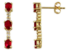 1.37CT DIAMOND & AAA RUBY 14KT YELLOW GOLD OVAL 3 STONE JOURNEY HANGING EARRINGS