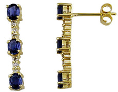 1.52CT DIAMOND & AAA SAPPHIRE 14KT YELLOW GOLD 3D OVAL & ROUND HANGING EARRINGS