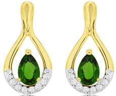 1.02CT DIAMOND & AAA RUSSALITE 14KT YELLOW GOLD 3D PEAR SHAPE & ROUND EARRINGS