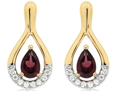 ESTATE 1.12CT DIAMOND & AAA RHODOLITE 14KT ROSE GOLD TEAR DROP HANGING EARRINGS