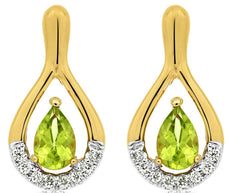 .97CT AAA PERIDOT 14KT YELLOW GOLD ROUND & PEAR SHAPE TEAR DROP HANGING EARRINGS