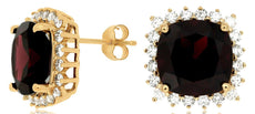 LARGE 10.15CT DIAMOND & AAA GARNET 14K YELLOW GOLD CUSHION & ROUND STUD EARRINGS