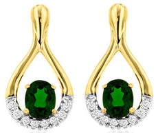 ESTATE .97CT DIAMOND & AAA RUSSALITE 14KT YELLOW GOLD TEAR DROP HANGING EARRINGS