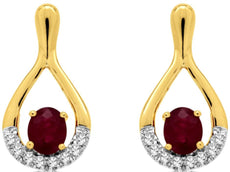 .94CT DIAMOND & AAA RUBY 14KT YELLOW GOLD 3D CLASSIC TEAR DROP HANGING EARRINGS