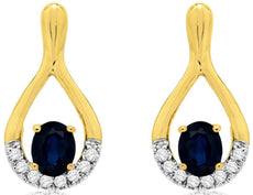 ESTATE 1.0CT DIAMOND & AAA SAPPHIRE 14KT YELLOW GOLD TEAR DROP HANGING EARRINGS