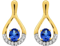 .82CT DIAMOND & AAA TANZANITE 14KT YELLOW GOLD 3D OVAL & ROUND HANGING EARRINGS