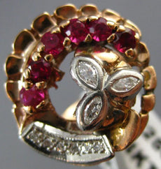 ANTIQUE LARGE .50CT DIAMOND & AAA RUBY 14K WHITE & ROSE GOLD FLOWER RING #25642