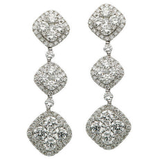 ESTATE LARGE 2.60CT DIAMOND 18KT WHITE GOLD 3D CLUSTER JOURNEY HANGING EARRINGS