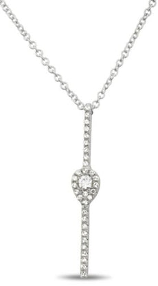 ESTATE .13CT ROUND DIAMOND 14KT WHITE GOLD 3D CLASSIC PAVE PEAR BAR NECKLACE