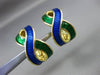 ESTATE 18KT YELLOW GOLD 3D BLUE & GREEN ENAMEL INFINITY CLIP ON EARRINGS #24673