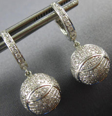 ESTATE 1.52CT DIAMOND 18KT WHITE GOLD 3D SOCCER BALL HANGING FUN EARRINGS