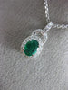 ESTATE 1.14CT DIAMOND & AAA EMERALD 14K WHITE GOLD CLASSIC OVAL FILIGREE PENDANT