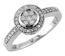 .35CT DIAMOND 14K WHITE GOLD 3D ROUND CLUSTER FLOWER MILGRAIN HALO LOVE RING