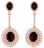 ESTATE LARGE 12.0CT DIAMOND & AAA RHODOLITE 14KT ROSE GOLD OVAL HANGING EARRINGS