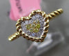 ESTATE .13CT WHITE & YELLOW DIAMOND 18K TWO TONE GOLD ROPE HEART SHAPE LOVE RING