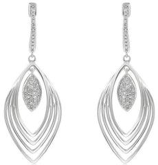 ESTATE .28CT DIAMOND 14KT WHITE GOLD CLASSIC CLUSTER TEAR DROP HANGING EARRINGS