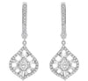 ESTATE .33CT DIAMOND 14KT WHITE GOLD 3D FLOWER TEAR DROP HANGING EARRINGS