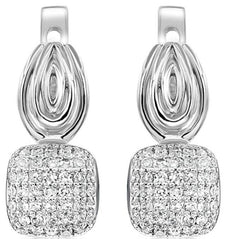 ESTATE .36CT DIAMOND 14K WHITE GOLD 3D CLUSTER SQUARE TEAR DROP HANGING EARRINGS