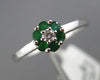 ESTATE .23CT DIAMOND & AAA EMERALD 14K WHITE GOLD FLOWER CLUSTER FRIENDSHIP RING
