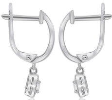 .26CT DIAMOND 14KT WHITE GOLD SOLITAIRE HALO SQUARE LEVERBACK HANGING EARRINGS
