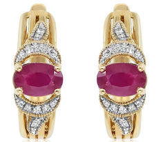 1.20CT DIAMOND & AAA RUBY 14K YELLOW GOLD OVAL & ROUND FILIGREE HANGING EARRINGS