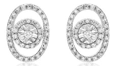 ESTATE .19CT DIAMOND 14KT WHITE GOLD 3D ROUND OVAL STUD EARRINGS