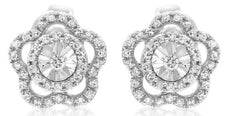 ESTATE .19CT DIAMOND 14KT WHITE GOLD 3D FLOWER FUN STUD EARRINGS