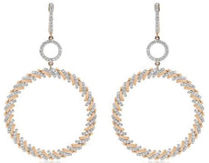 LARGE 2.40CT DIAMOND 14KT ROSE GOLD 3D CIRCLE OF LIFE ROPE FUN HANGING EARRINGS