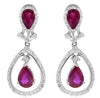 2.92CT DIAMOND & AAA RUBY 18KT WHITE GOLD 3D ROUND & PEAR SHAPE HANGING EARRINGS