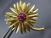ANTIQUE LARGE .70CT AAA RUBY 14KT YELLOW GOLD 3D FLOWER LEAF BROOCH PIN #20226