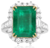 ESTATE LARGE 8.4CT DIAMOND & AAA EMERALD 18K 2 TONE GOLD CLASSIC ENGAGEMENT RING