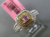 ESTATE GIA .93CT DIAMOND 18KT TWO TONE GOLD 3D HALO CUSHION CUT ENGAGEMENT RING