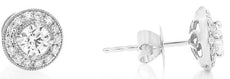 ESTATE .86CT DIAMOND 14KT WHITE GOLD 3D SOLITAIRE HALO MILGRAIN STUD EARRINGS