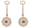 .49CT DIAMOND & AAA RUBY 14KT YELLOW GOLD OPEN FILIGREE FLOWER HANGING EARRINGS