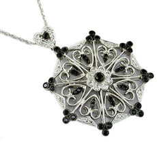 1.08CT WHITE & BLACK DIAMOND 14KT WHITE GOLD FILIGREE MULTI HEART FLOWER PENDANT