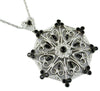 1.08CT WHITE & BLACK DIAMOND 14KT WHITE GOLD FILIGREE MULTI HEART FLOWER PENDANT