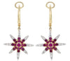 ESTATE 1.30CT DIAMOND & AAA RUBY 14KT YELLOW GOLD 3D FLOWER FUN HANGING EARRINGS