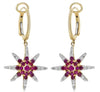 ESTATE 1.30CT DIAMOND & AAA RUBY 14KT YELLOW GOLD 3D FLOWER FUN HANGING EARRINGS