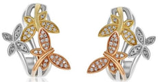 .27CT DIAMOND 14KT TRI COLOR GOLD MULTI LEAF BUTTERFLY FLOWER HANGING EARRINGS